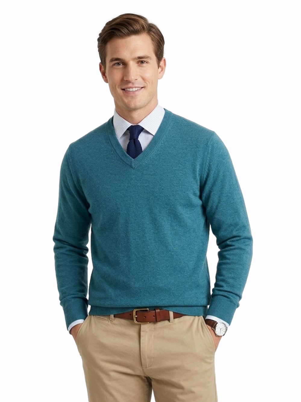 Haight & Ashbury Studio Teal Vneck Men Sweater Classic Knit Traditional Men XL 5